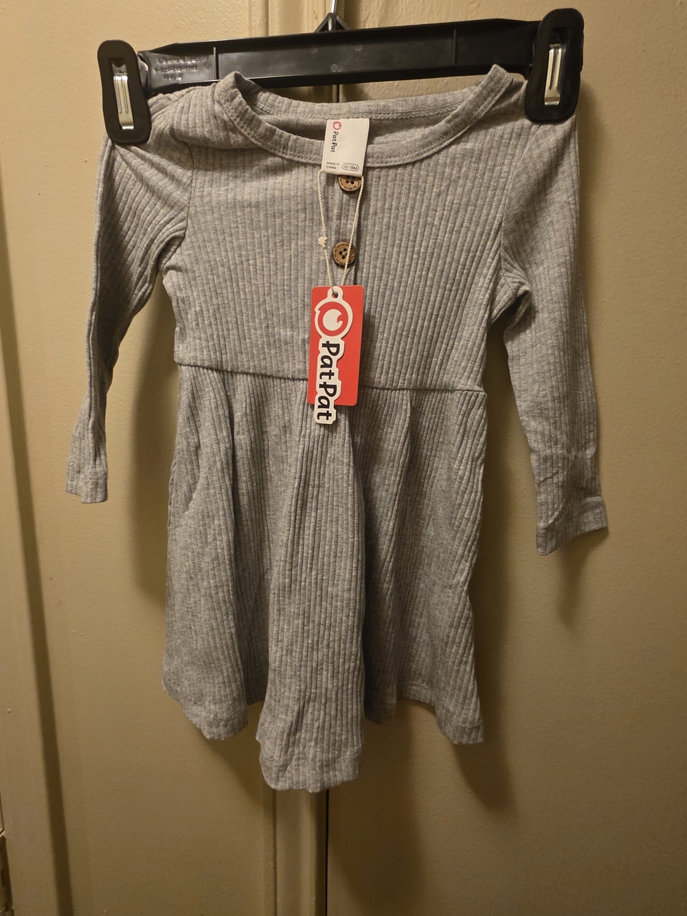 PatPat Light Grey Ribbed Long Sleeve Empire Waist Dress